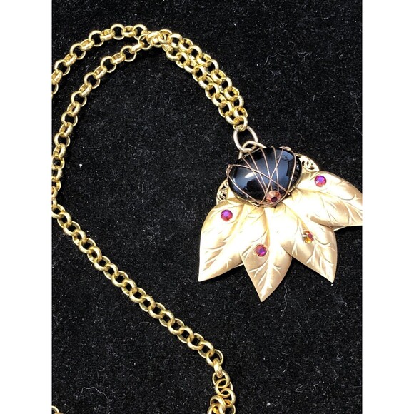 Vintage Stone Handwrapped Pendant Necklace On A 20” Popcorn Gold Tone Chain - Picture 4 of 7